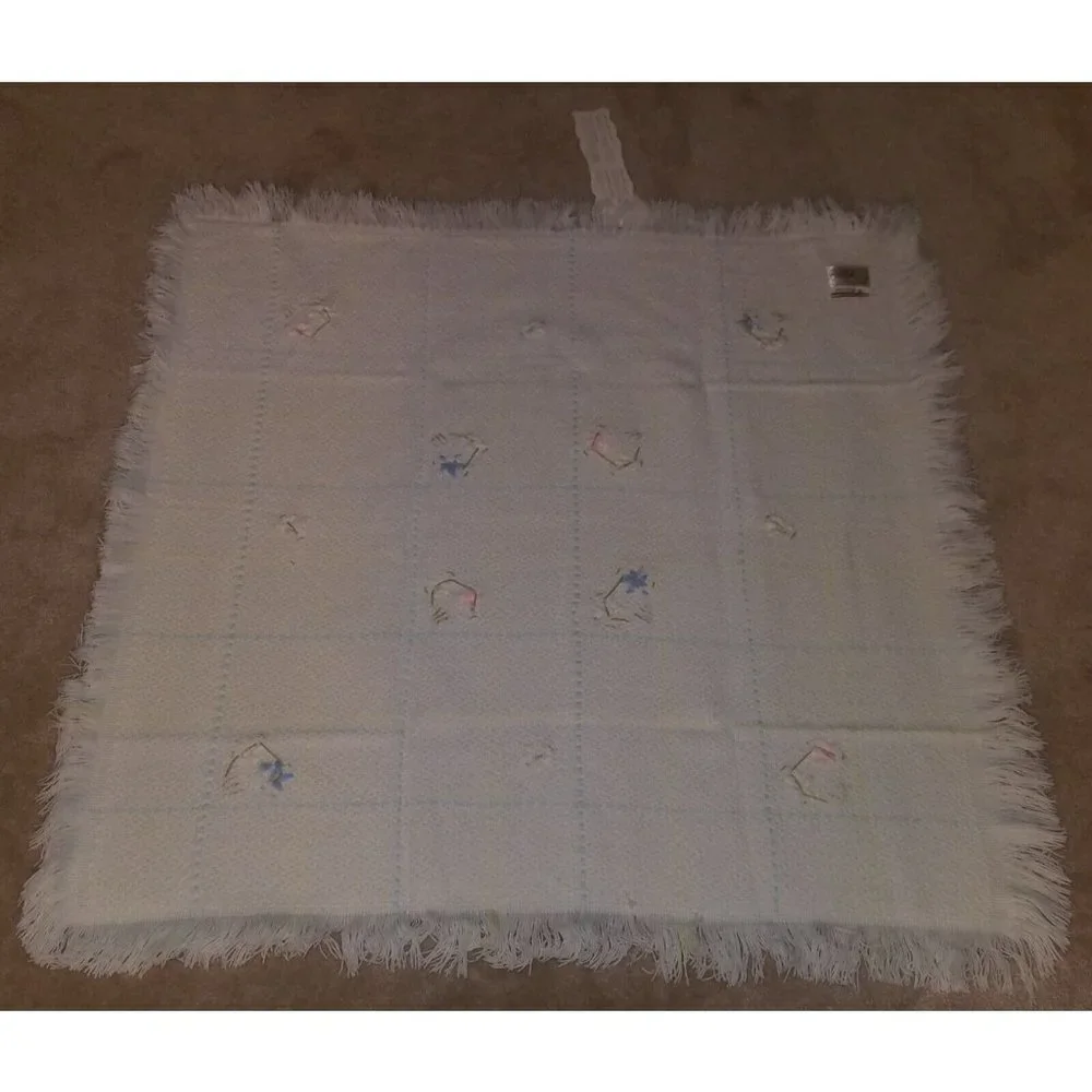 VTG NWT Knit Flowers Baby Blanket 100% Acrylic Copertina Italy Lipman's NOS Flaw